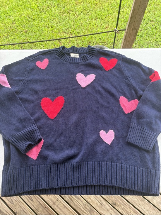 St. John's Bay Sweaters - St. John’s Bay 1X Navy Pink Red Heart Crewneck Sweater NWT Valentines